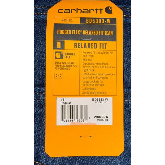 Carhartt Women's Relaxed Fit Rugged Flex Jeans Size 16 Regular Blue New - Picture 4 of 9